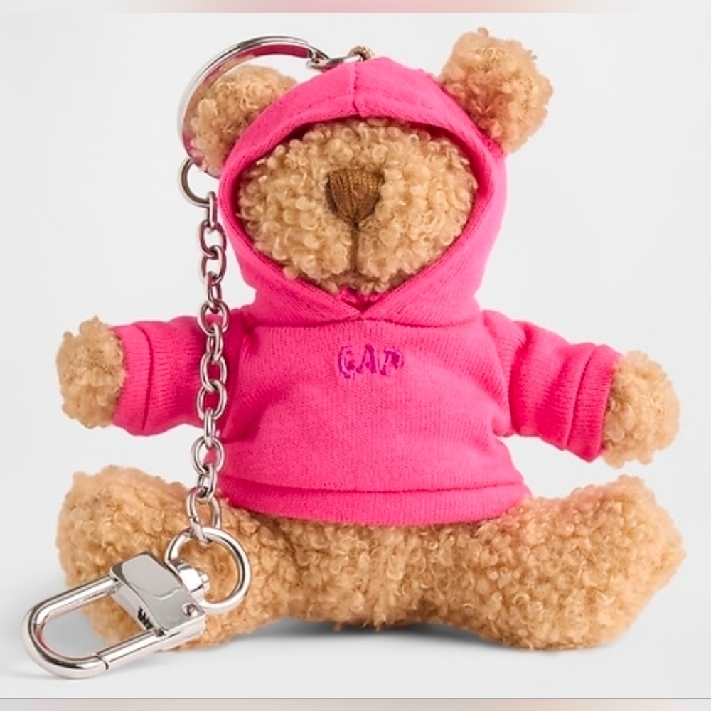 GAP Brannon Bear Hoodie Keychain Charm In Super Pink Neon, New!